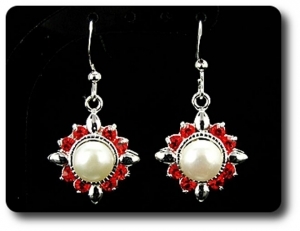 24x3mm Red Ruby & Pearl Pendant Earrings Set