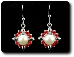 24x3mm Red Ruby & Pearl Pendant Earrings Set