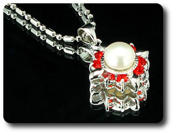 24x3mm Red Ruby & Pearl Pendant Earrings Set