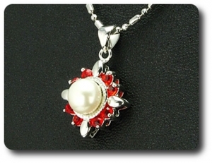 24x3mm Red Ruby & Pearl Pendant Earrings Set