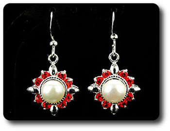 24x3mm Red Ruby & Pearl Pendant Earrings Set