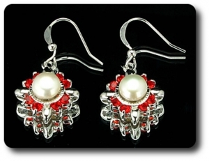 24x3mm Red Ruby & Pearl Pendant Earrings Set