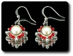 24x3mm Red Ruby & Pearl Pendant Earrings Set