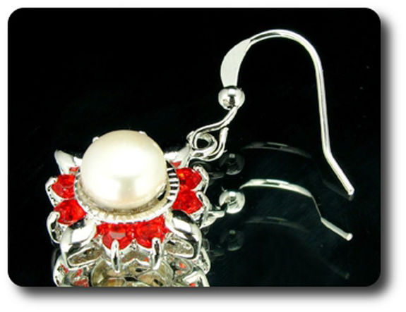 24x3mm Red Ruby & Pearl Pendant Earrings Set
