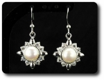 24x3mm White Topaz & Pearl Pendant Earrings Set