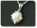 24x3mm White Topaz & Pearl Pendant Earrings Set