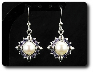 24x3mm Purple Amethyst & Pearl Pendant Earrings Set