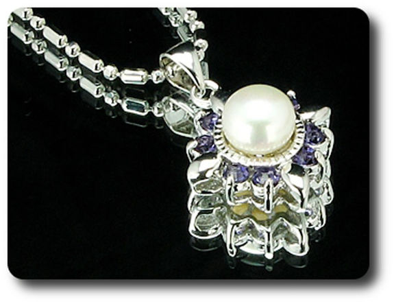 24x3mm Purple Amethyst & Pearl Pendant Earrings Set