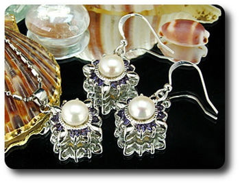 24x3mm Purple Amethyst & Pearl Pendant Earrings Set