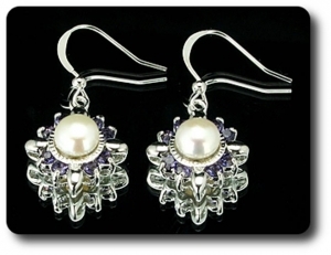 24x3mm Purple Amethyst & Pearl Pendant Earrings Set