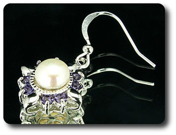 24x3mm Purple Amethyst & Pearl Pendant Earrings Set