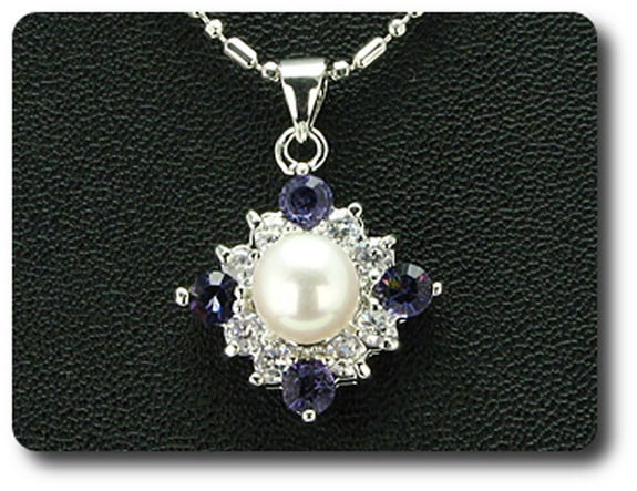 36x3mm Purple Amethyst & Pearl Pendant Earrings Set