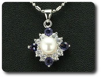 36x3mm Purple Amethyst & Pearl Pendant Earrings Set