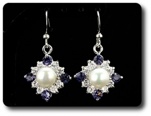 36x3mm Purple Amethyst & Pearl Pendant Earrings Set