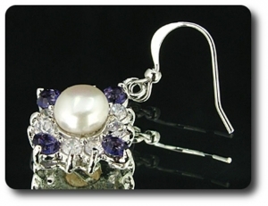 36x3mm Purple Amethyst & Pearl Pendant Earrings Set