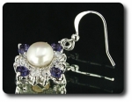 36x3mm Purple Amethyst & Pearl Pendant Earrings Set