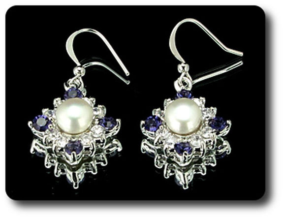 36x3mm Purple Amethyst & Pearl Pendant Earrings Set