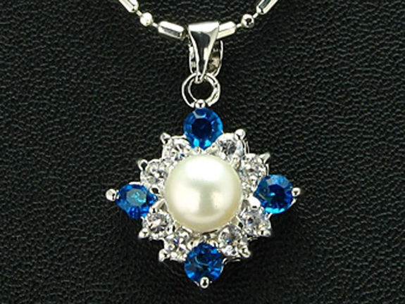 36x3mm Blue Sapphire & Pearl Pendant Earrings Set