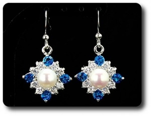 36x3mm Blue Sapphire & Pearl Pendant Earrings Set