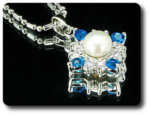 36x3mm Blue Sapphire & Pearl Pendant Earrings Set