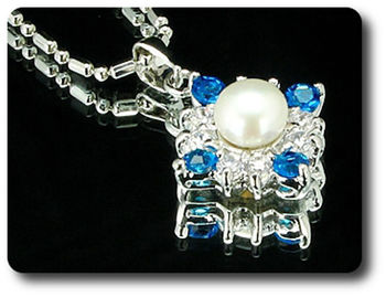 36x3mm Blue Sapphire & Pearl Pendant Earrings Set