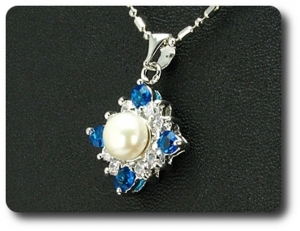 36x3mm Blue Sapphire & Pearl Pendant Earrings Set