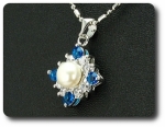 36x3mm Blue Sapphire & Pearl Pendant Earrings Set