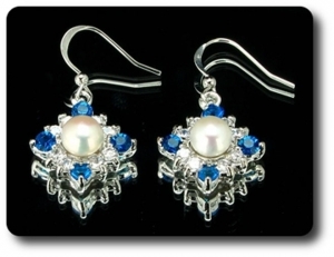 36x3mm Blue Sapphire & Pearl Pendant Earrings Set