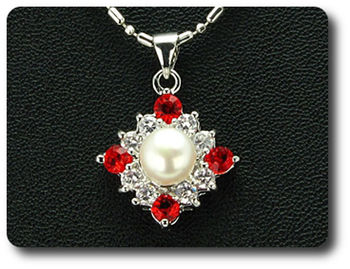 36x3mm Red Ruby & Pearl Pendant Earrings Set