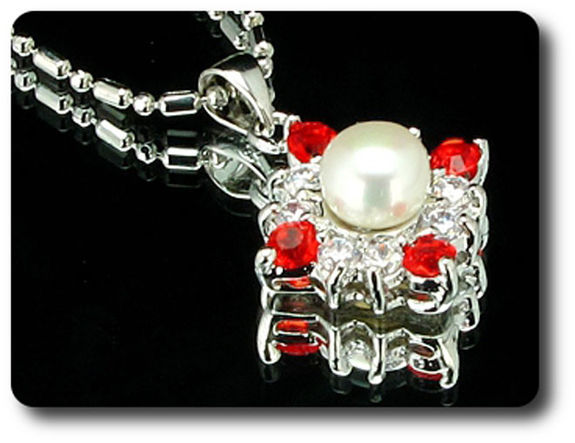 36x3mm Red Ruby & Pearl Pendant Earrings Set