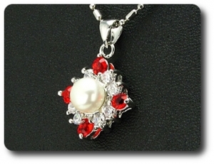 36x3mm Red Ruby & Pearl Pendant Earrings Set