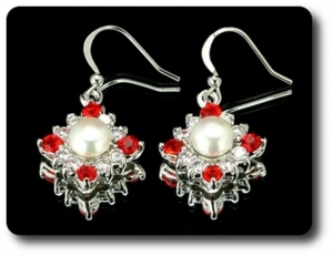 36x3mm Red Ruby & Pearl Pendant Earrings Set