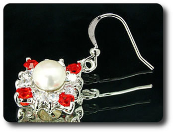 36x3mm Red Ruby & Pearl Pendant Earrings Set