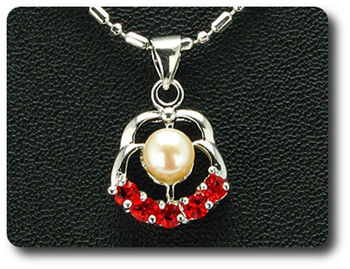 15x3mm Red Ruby & Pearl Pendant Earrings Set