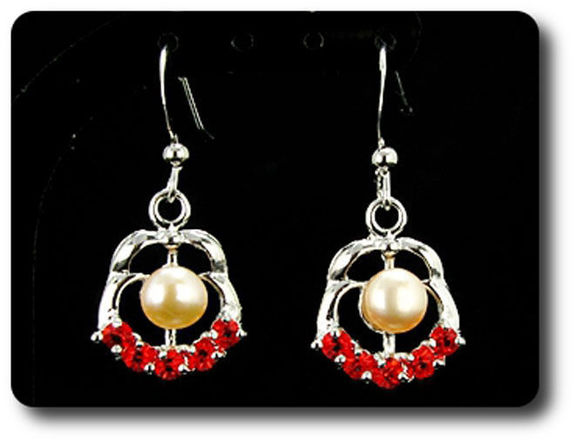 15x3mm Red Ruby & Pearl Pendant Earrings Set