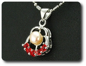 15x3mm Red Ruby & Pearl Pendant Earrings Set