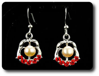 15x3mm Red Ruby & Pearl Pendant Earrings Set