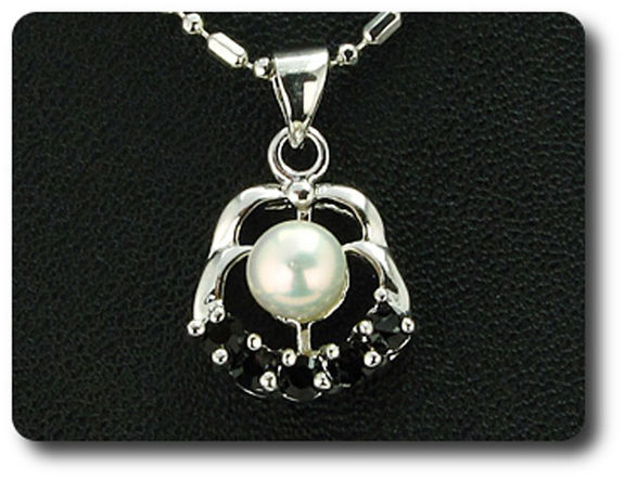 15x3mm Black Sapphire & Pearl Pendant Earrings Set