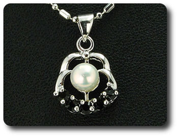 15x3mm Black Sapphire & Pearl Pendant Earrings Set