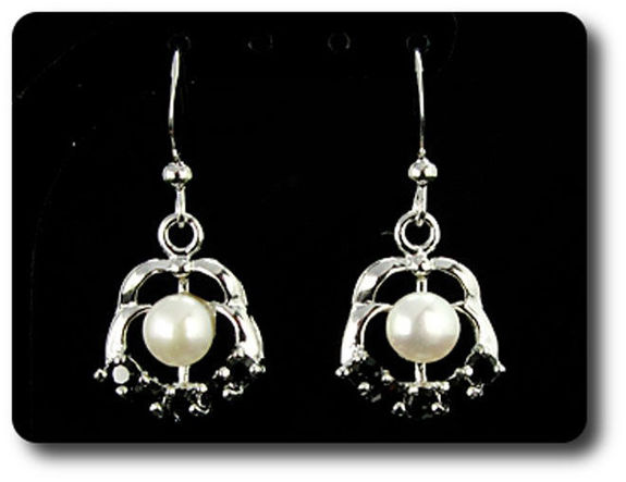 15x3mm Black Sapphire & Pearl Pendant Earrings Set