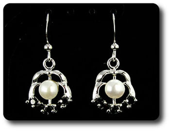 15x3mm Black Sapphire & Pearl Pendant Earrings Set