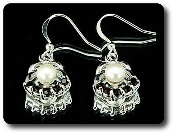 15x3mm Black Sapphire & Pearl Pendant Earrings Set