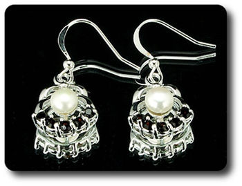 15x3mm Black Sapphire & Pearl Pendant Earrings Set