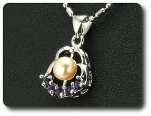 15x3mm Purple Amethyst & Pearl Pendant Earrings Set