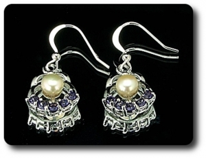 15x3mm Purple Amethyst & Pearl Pendant Earrings Set