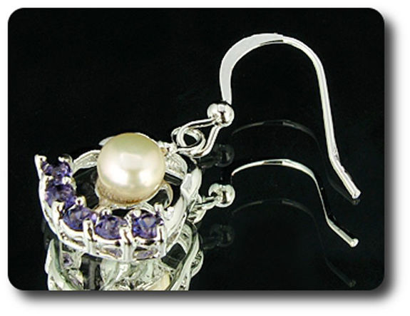 15x3mm Purple Amethyst & Pearl Pendant Earrings Set