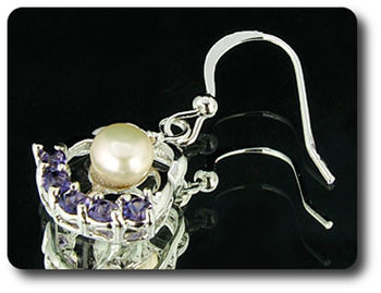 15x3mm Purple Amethyst & Pearl Pendant Earrings Set