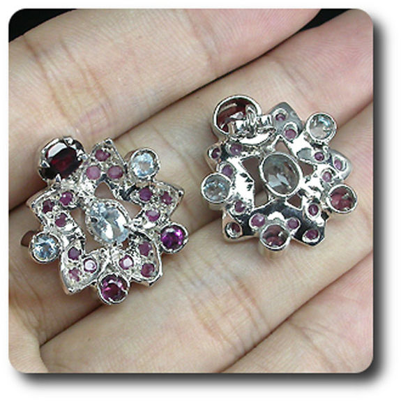 BOUCLES D'OREILLE RUBIS GRENAT TOPAZE