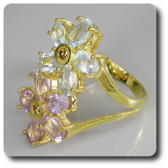AQUAMARINE AMETHYST DIAMOND RING