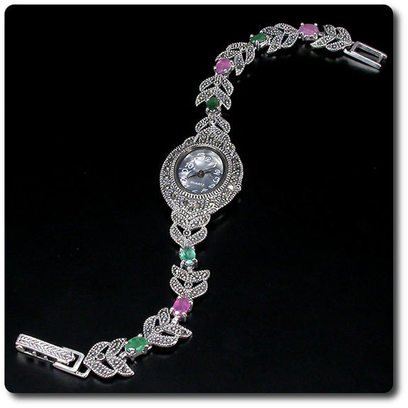 RUBY EMERALD MARCASITE WATCH